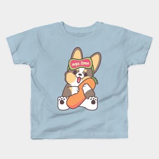 Nap Time Tricoloured Corgi with Carrot Pillow Bolster (Mochi Version) Kids T-Shirt